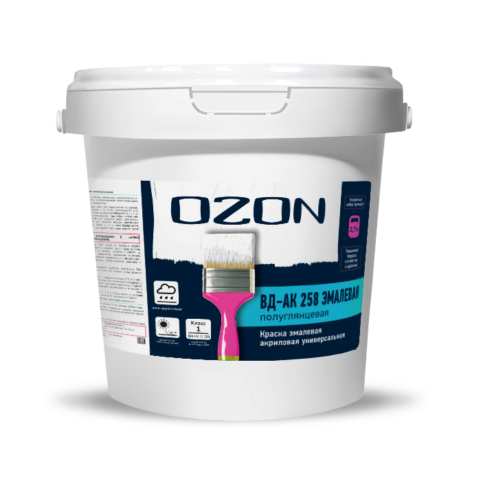 Краска эмалевая износостойкая для мебели и пола OZON ВД-АК-258А-3,3 А (белая)  обычная